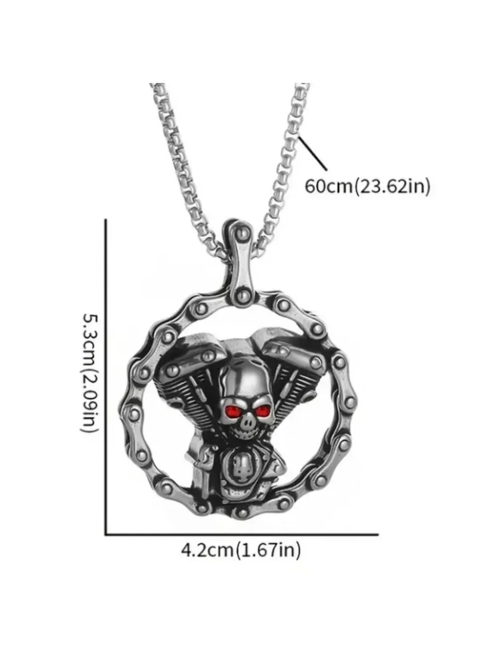 Silvertone Skull Engine Pendant Necklace